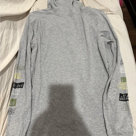 adidas Light Gray Hoodie with Green and Black Sleeve Logos - Picture 6 of 6